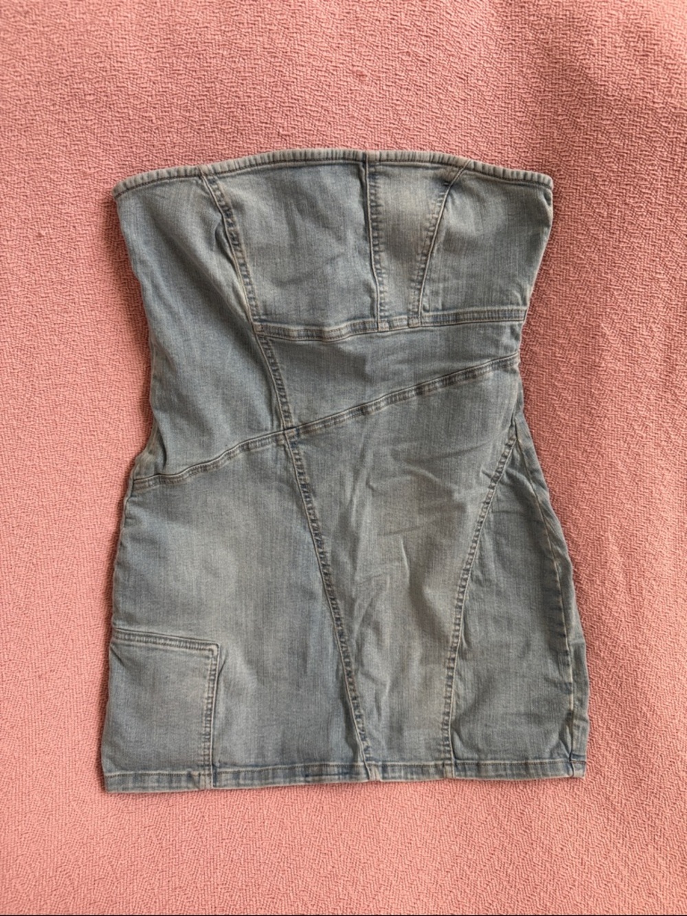 Zara Strapless Denim Mini Dress in Light Blue